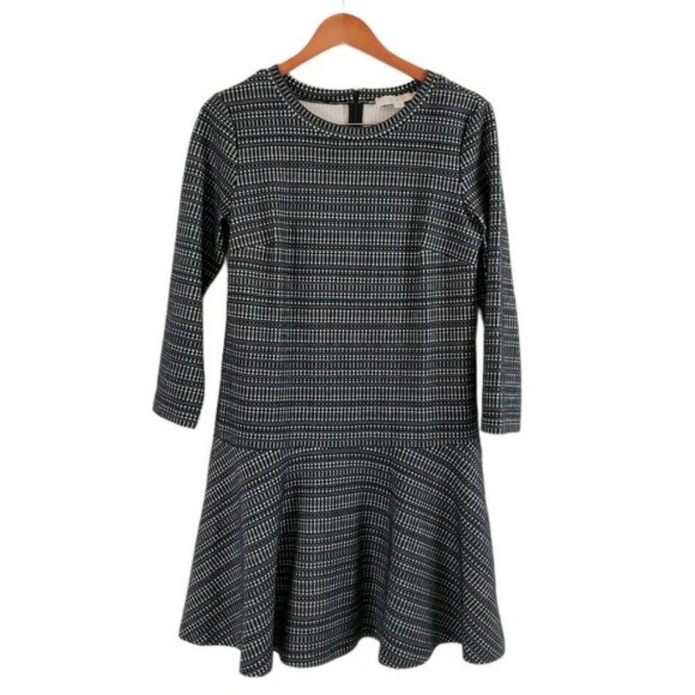 LOFT Black Geometric Print Sheath Dress Size M